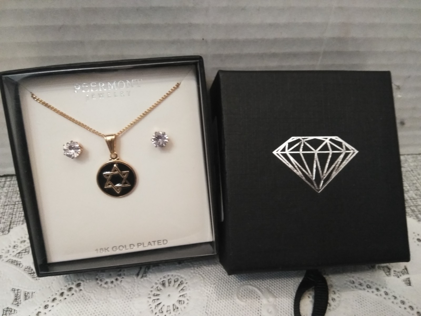 Peermont Jewelry 18k Gold Plated Stud Earrings & star of DAVID pendant & chain