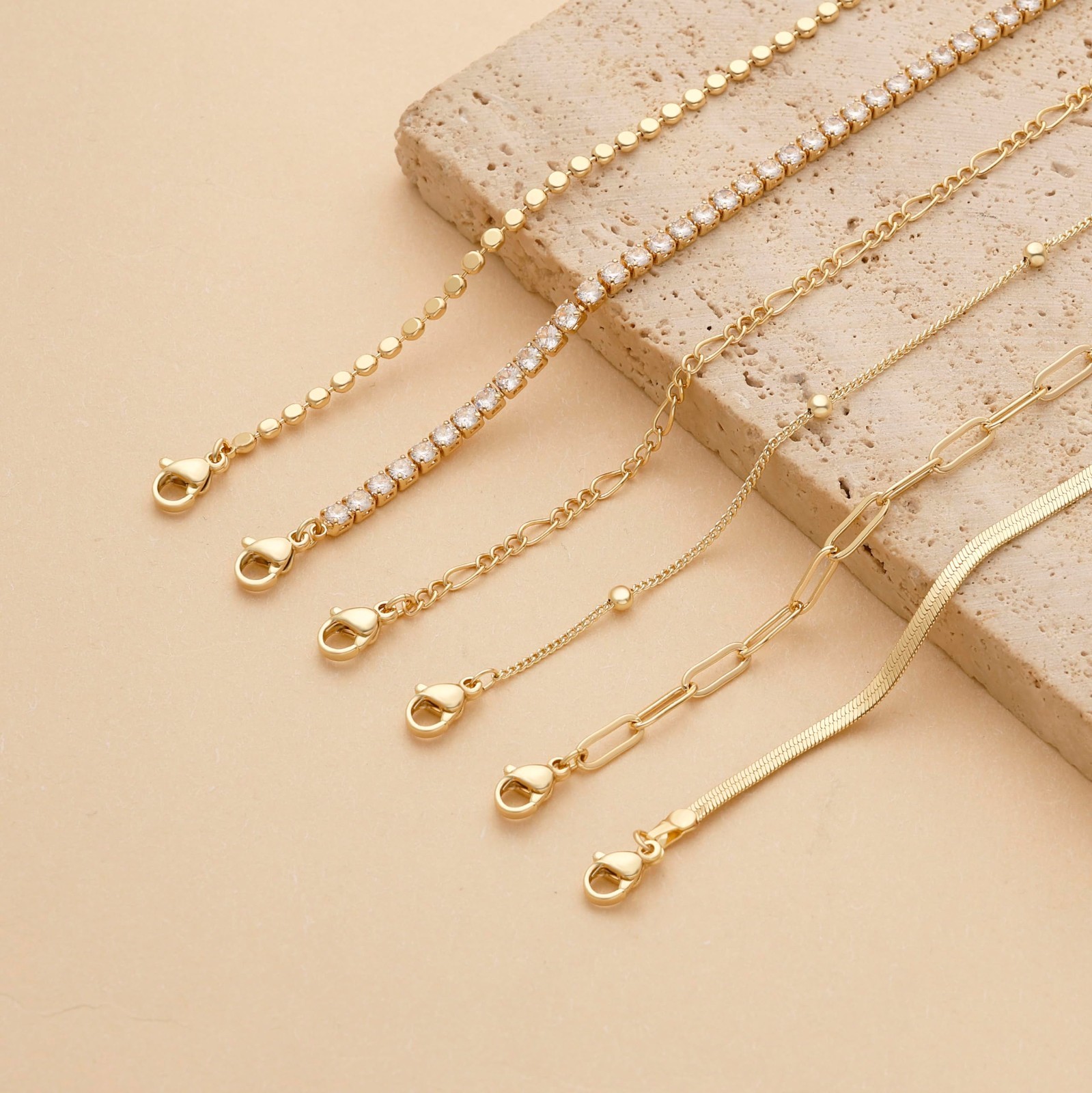 6PCS Gold & Silver Stackable Bracelets Set for Women – Dainty Tennis, Diamond, H