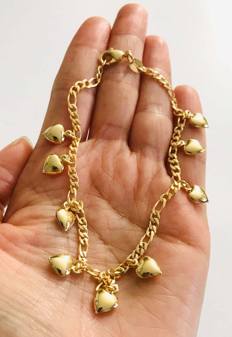 18K GOLD FILLED HEART LOVE ANKLET 10″ / TOBILLERA DE CORAZON 10″ – A15