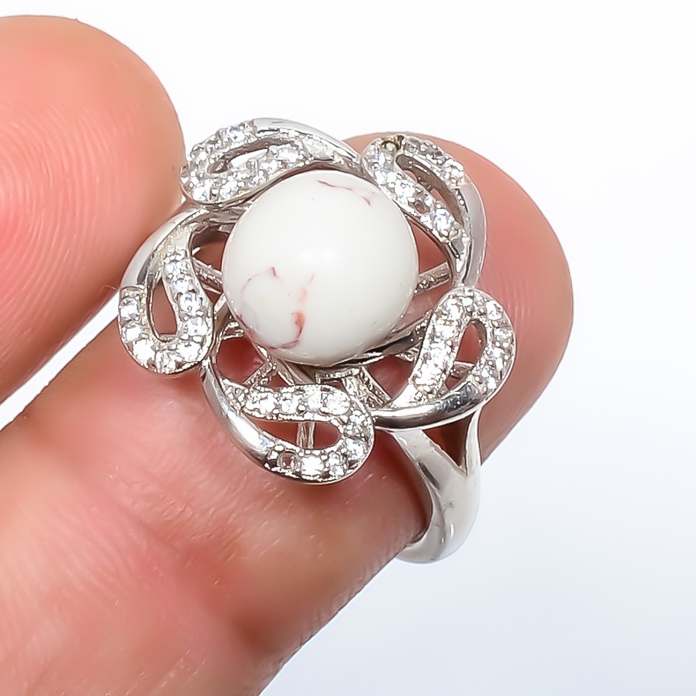 Copper White Turquoise & Cz Gemstone 925 Silver Plated Ring Adst. (R113)