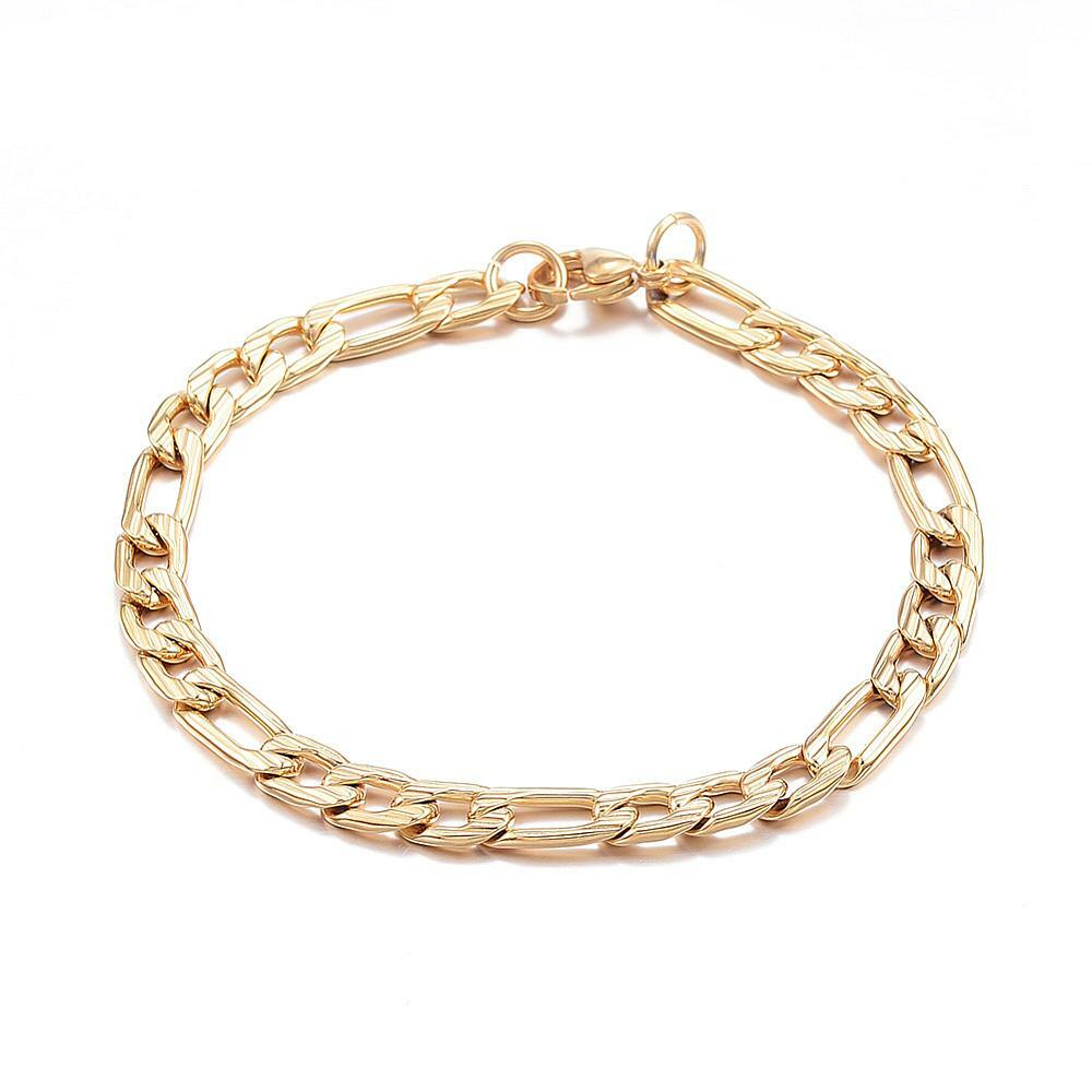 304 Stainless Steel Bracelet Figaro Chains Lobster Clasp Gold 7.8″ 6mm  A80