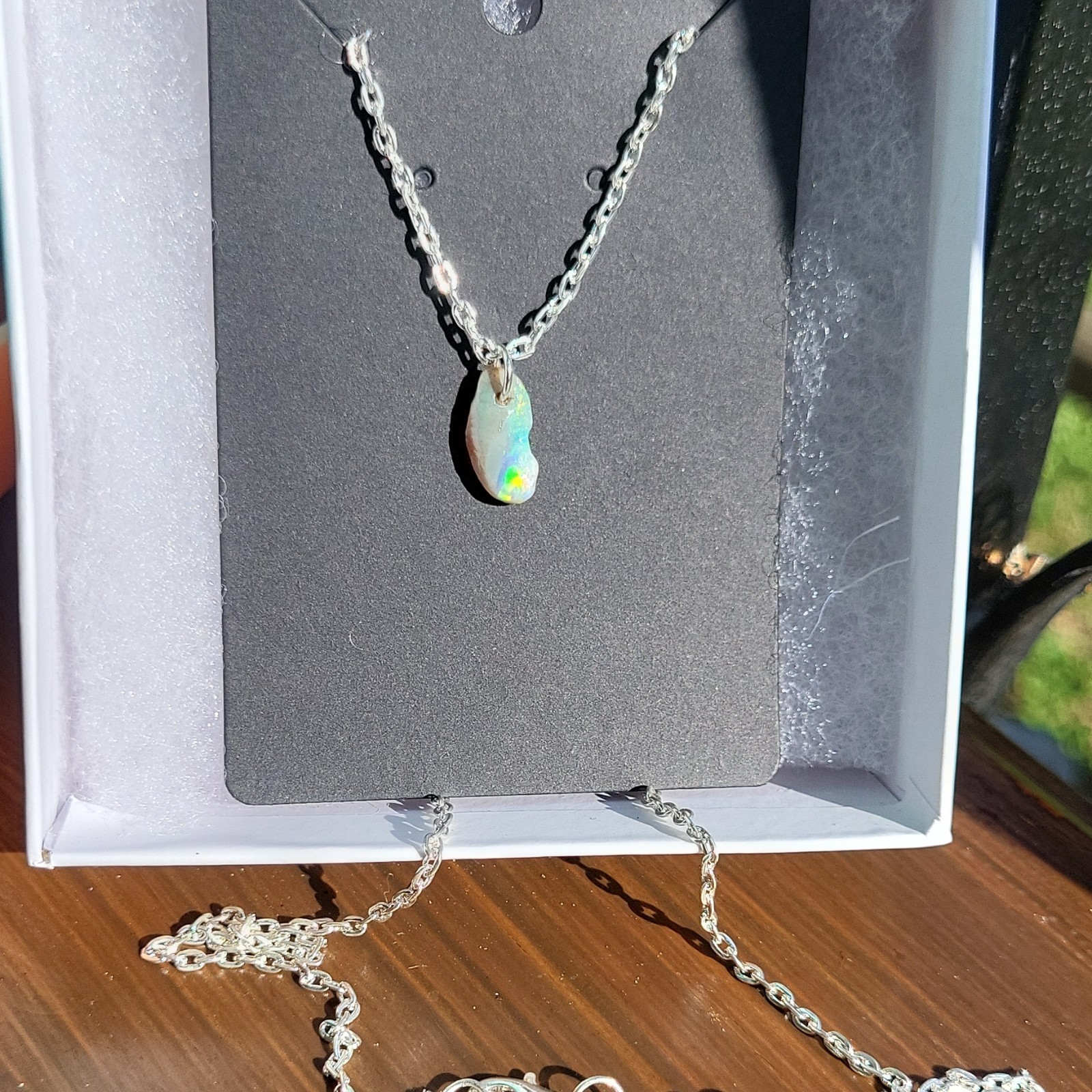 Silver-Tone Cable Chain Necklace, Bezel-Set Teardrop Opal Charm Pendant