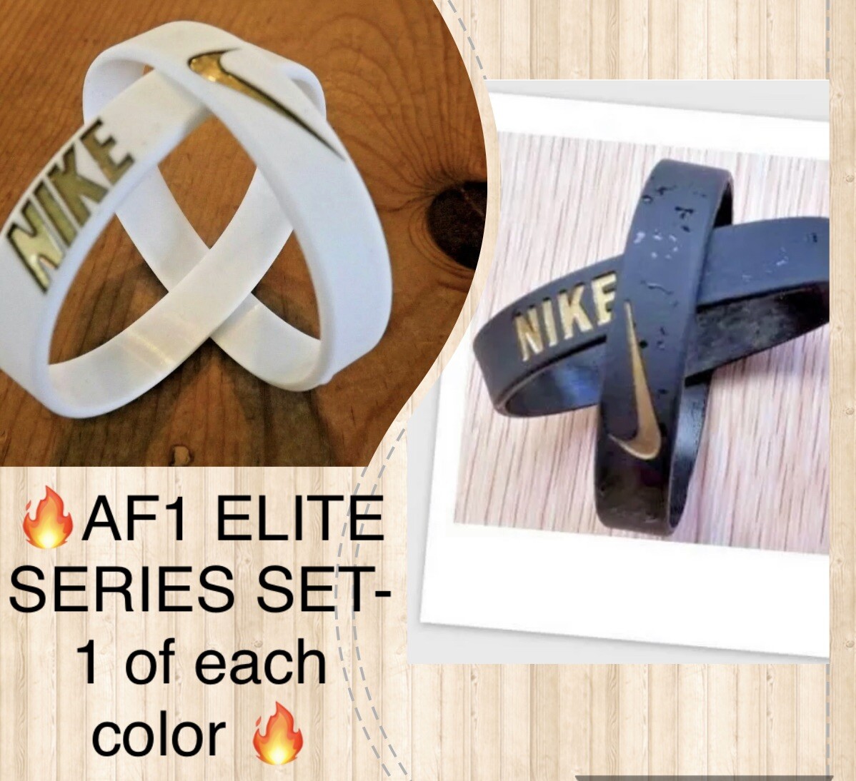 Nike AF1 Baller band bracelet wristband Black Gold White Gold SET of 2 Bracelets