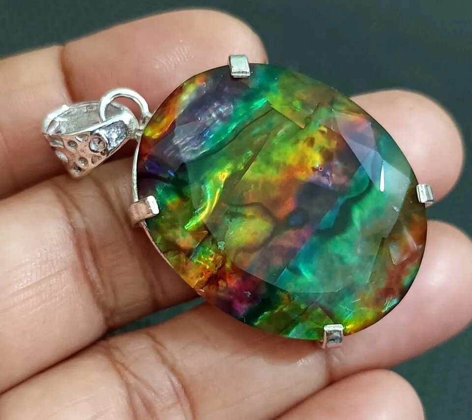 Certified 98.65 Ct Natural Ammolite 925 Solid Silver Pendant Loose Gemstone