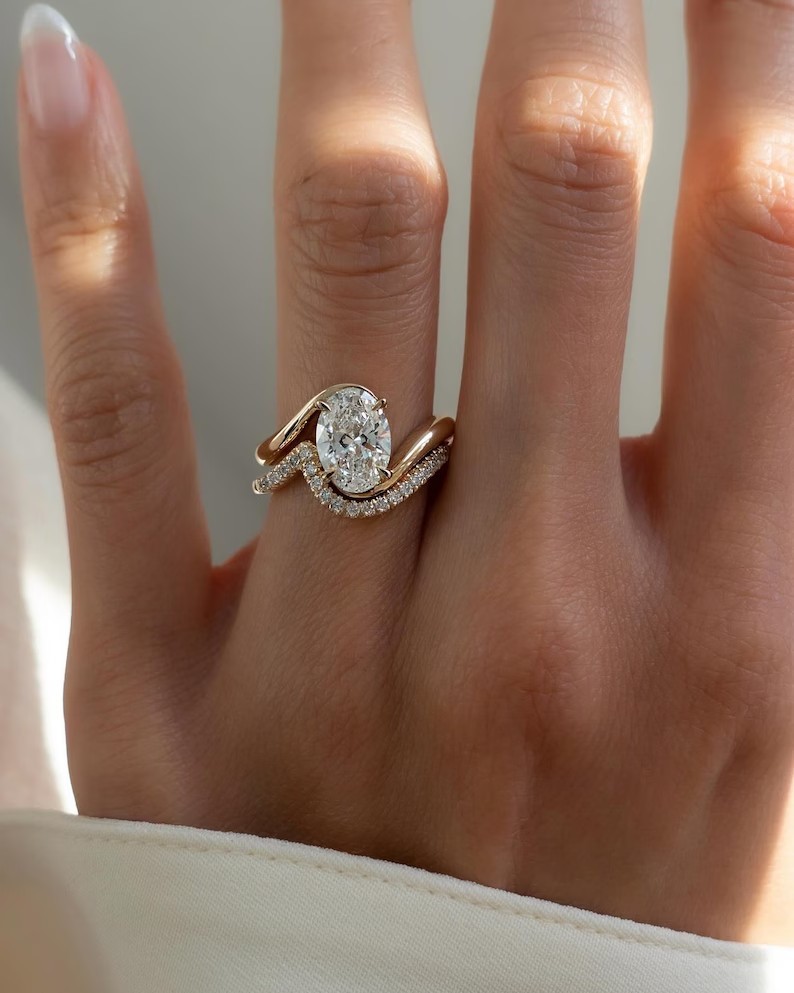 2Ct Oval Cut Simulated Diamond Bridal Set Ring 14k Rose Gold Plated