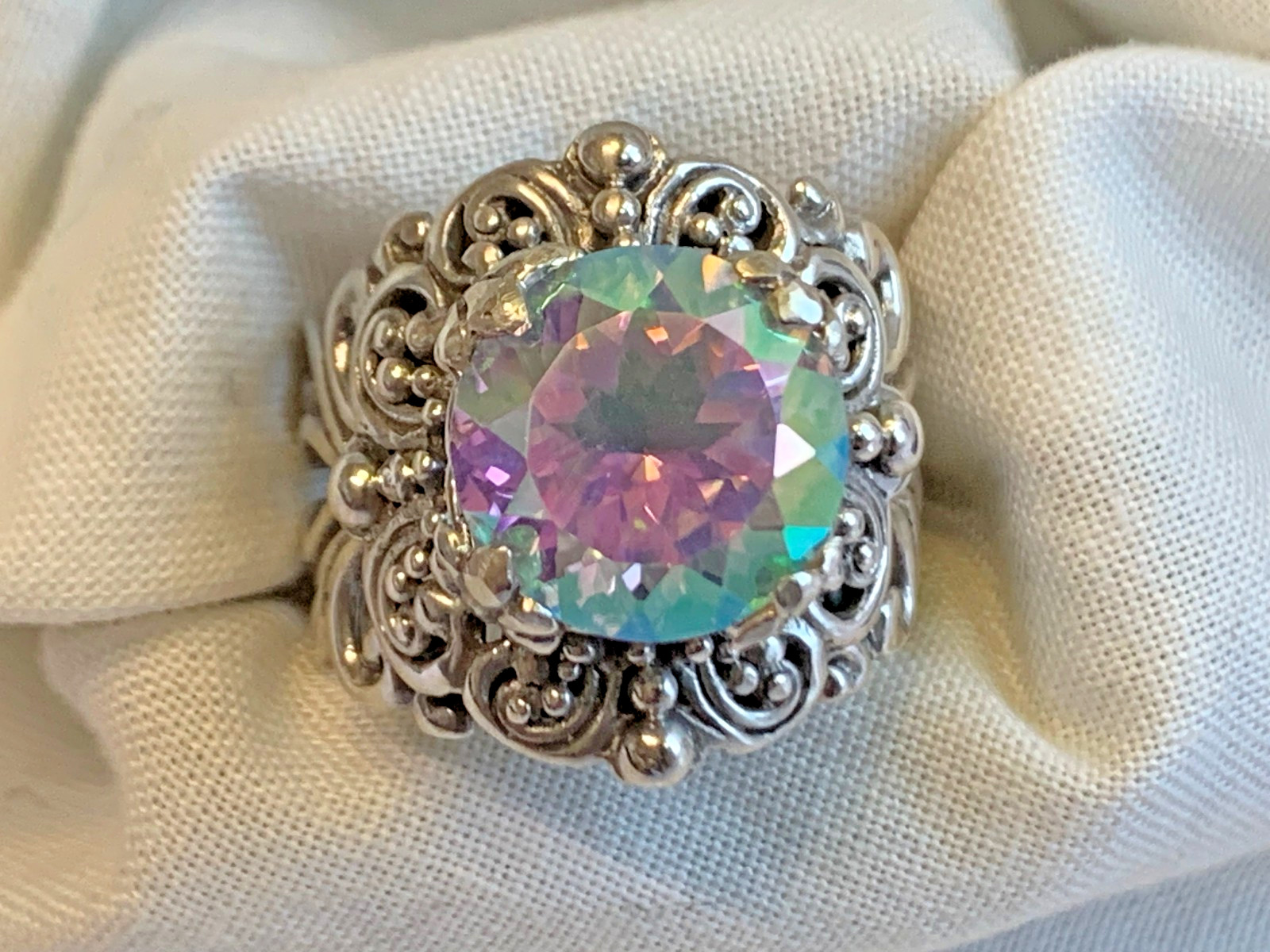 Sterling Silver Ring 11.63g Fine Jewelry Size 9 Band Mystic Topaz Look *READ*