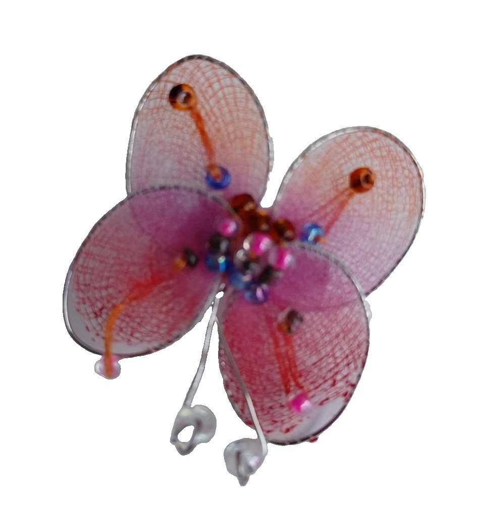 Pink Butterfly Brooch Pin Measures 1.25 In Length