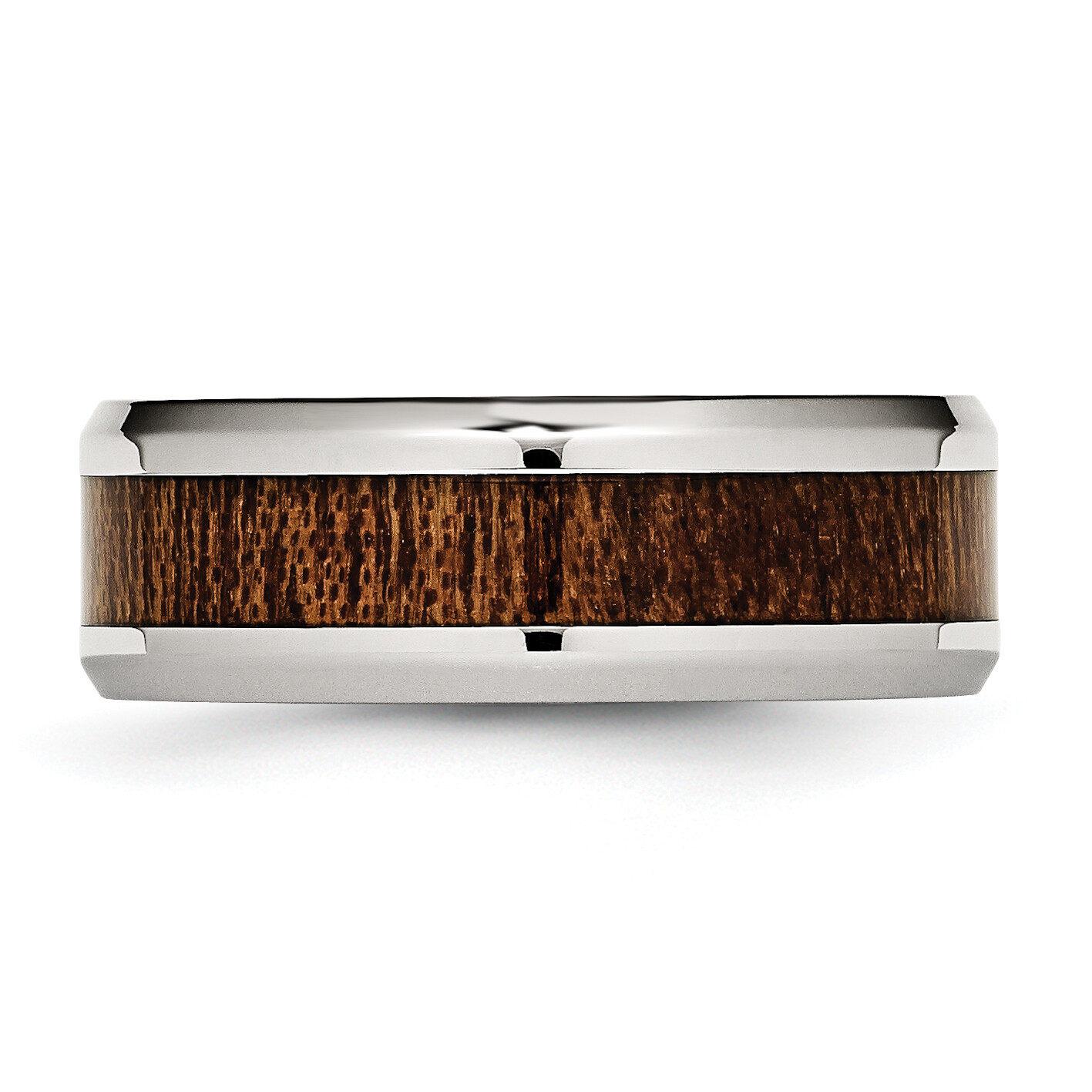 Chisel Stainless Steel Polished with Brown Koa Wood Inlay Enameled 8mm Band SR40
