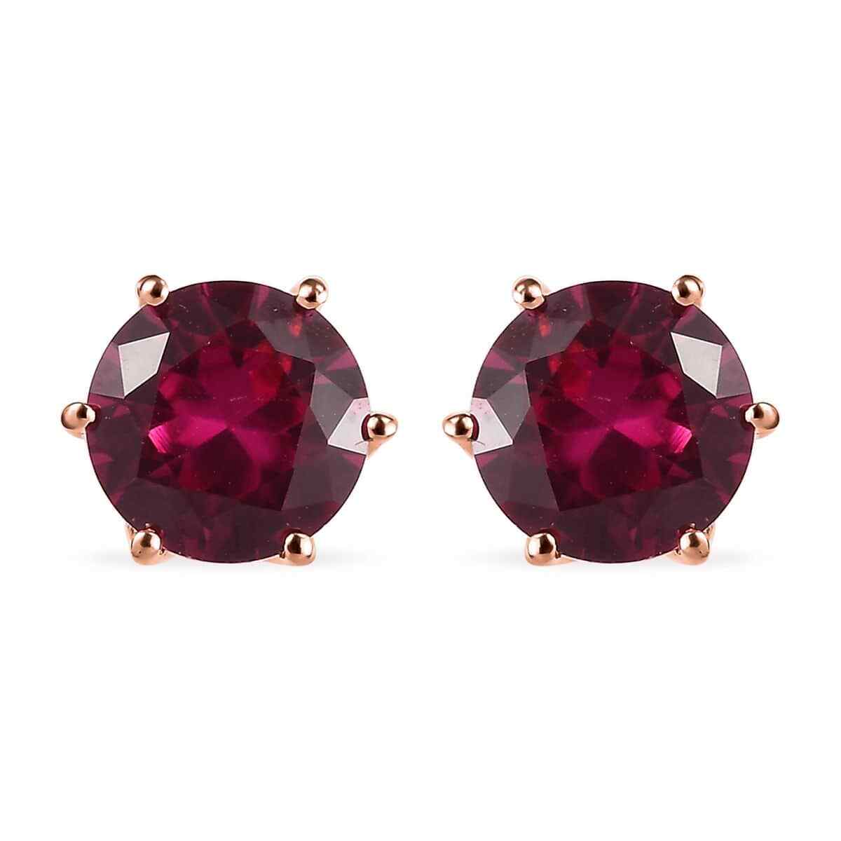 Ruby Red Cubic Zirconia Stud Earrings 14K Rose Gold Plated Sterling 3.00ctw