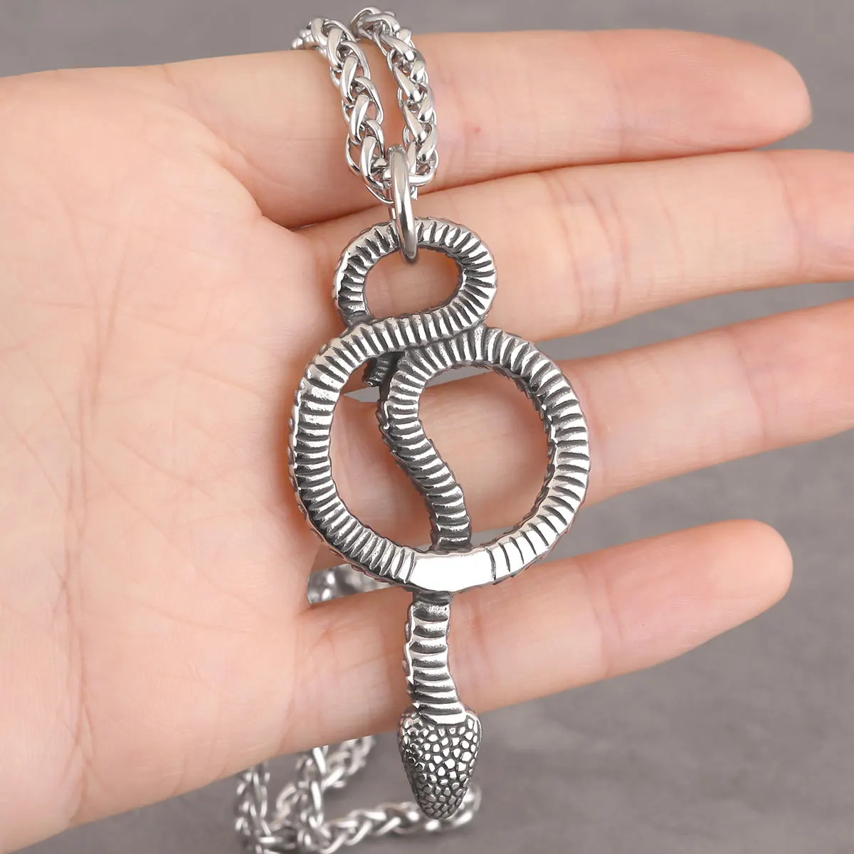 Stainless Steel Animal Snake Pendant Men Women Gothic Punk Hip Hop Handmade