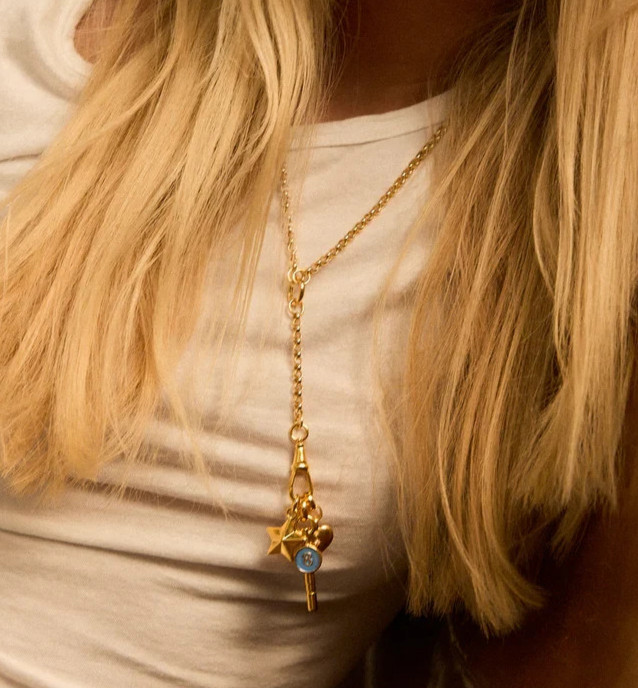 Rolo Chain charm Necklace Brass Metal North Star and Heart Necklace for gift