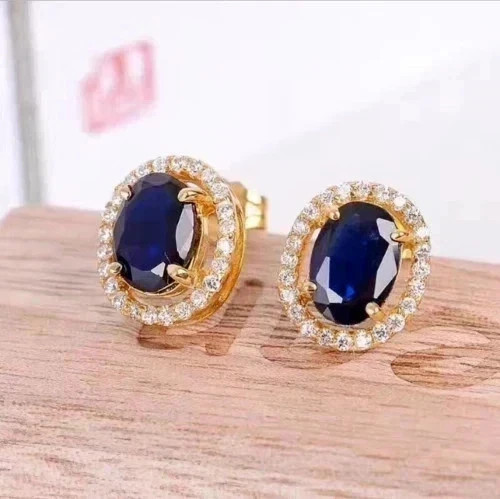 3.75 Ct Oval Cut Blue Sapphire Earrings Gift Earrings 14K Yellow Gold