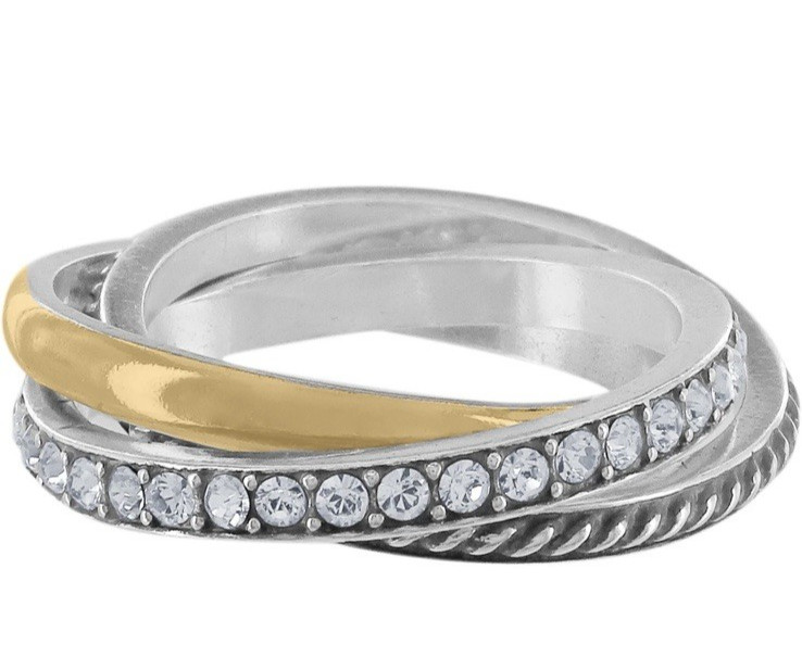 Brighton Neptune’s Rings Trio Three Stackable Linked Gold Silver Ring Size 9/10