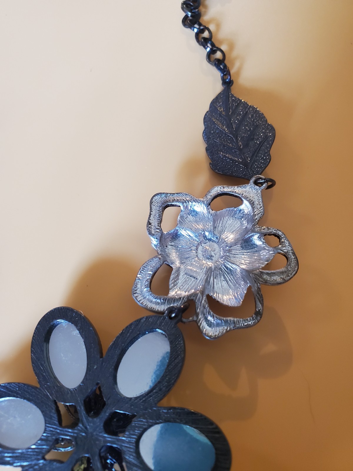 Park Lane Statement Necklace Crystal Pearl Flowers Leaves Butterfly Black Chain
