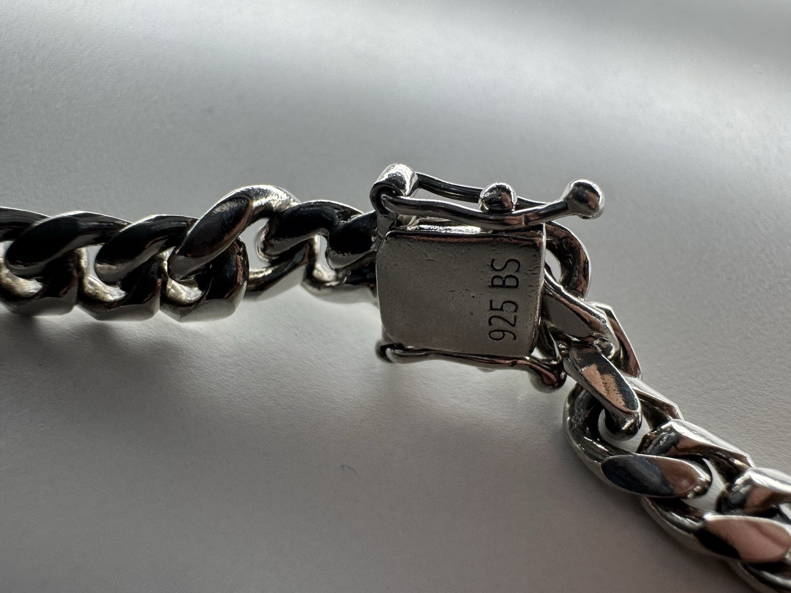 925 Sterling Silver Curb Link Chain Necklace, Box Clasp, Signed, No Stones