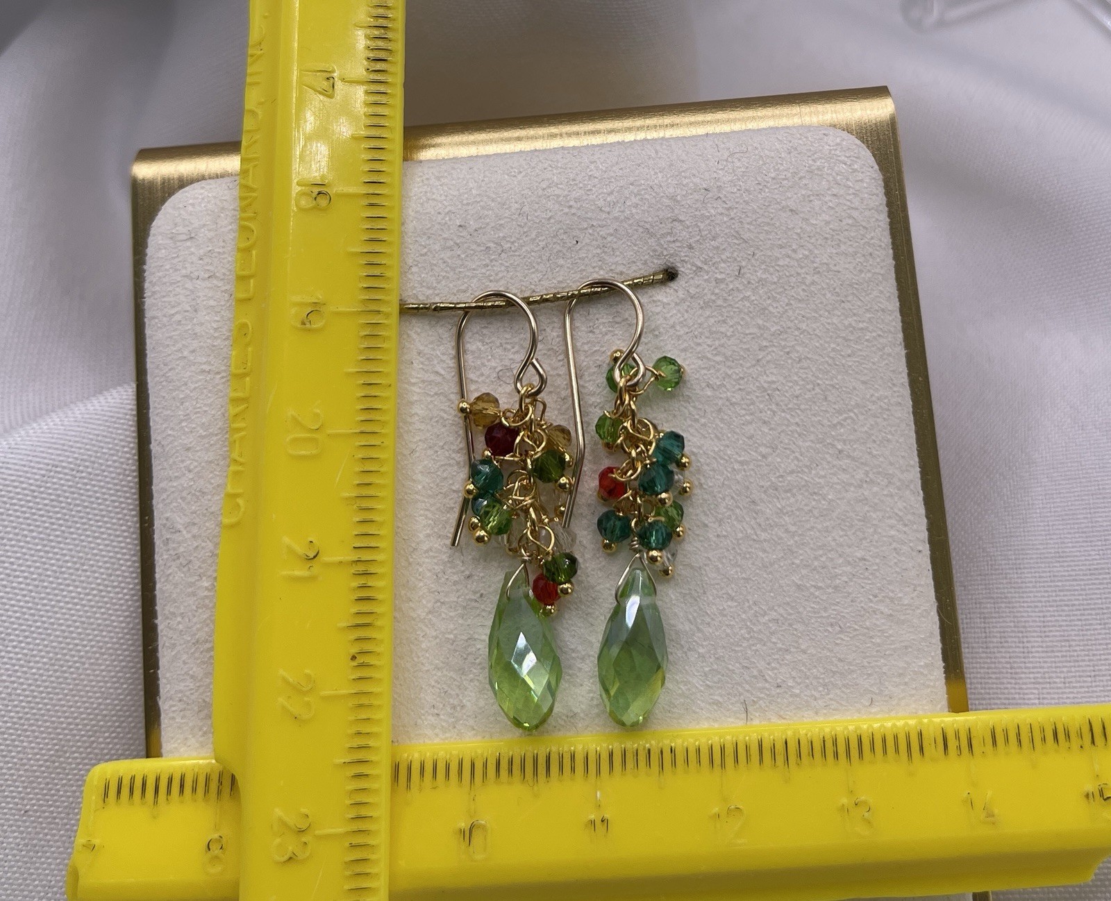 Peridot Crystal Earrings Multi-Colored Briolette Dangle – 14K Gold Filled