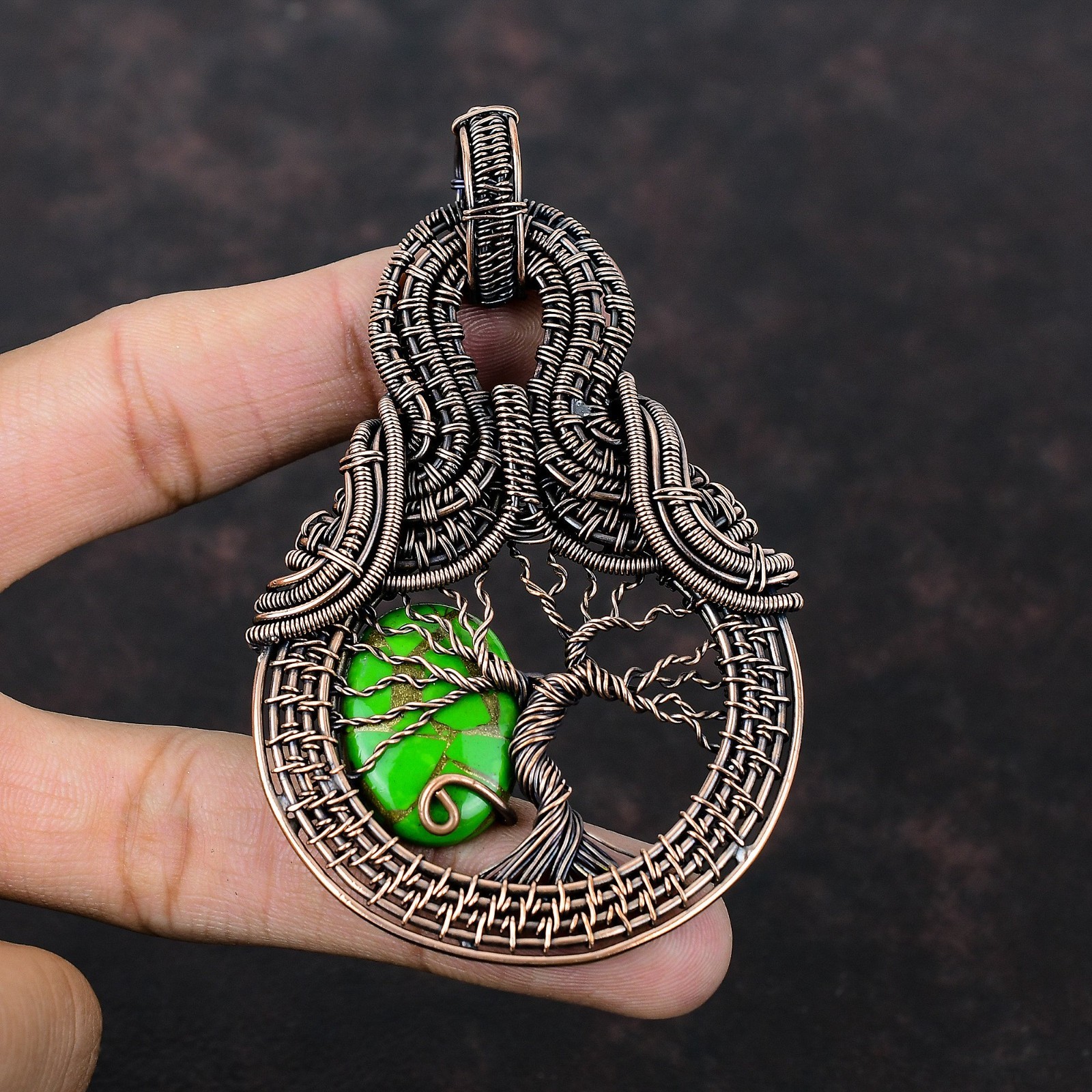 Natural Copper Green Turquoise Wire Wrapped tree Of Life Pendant Jewelry Copper