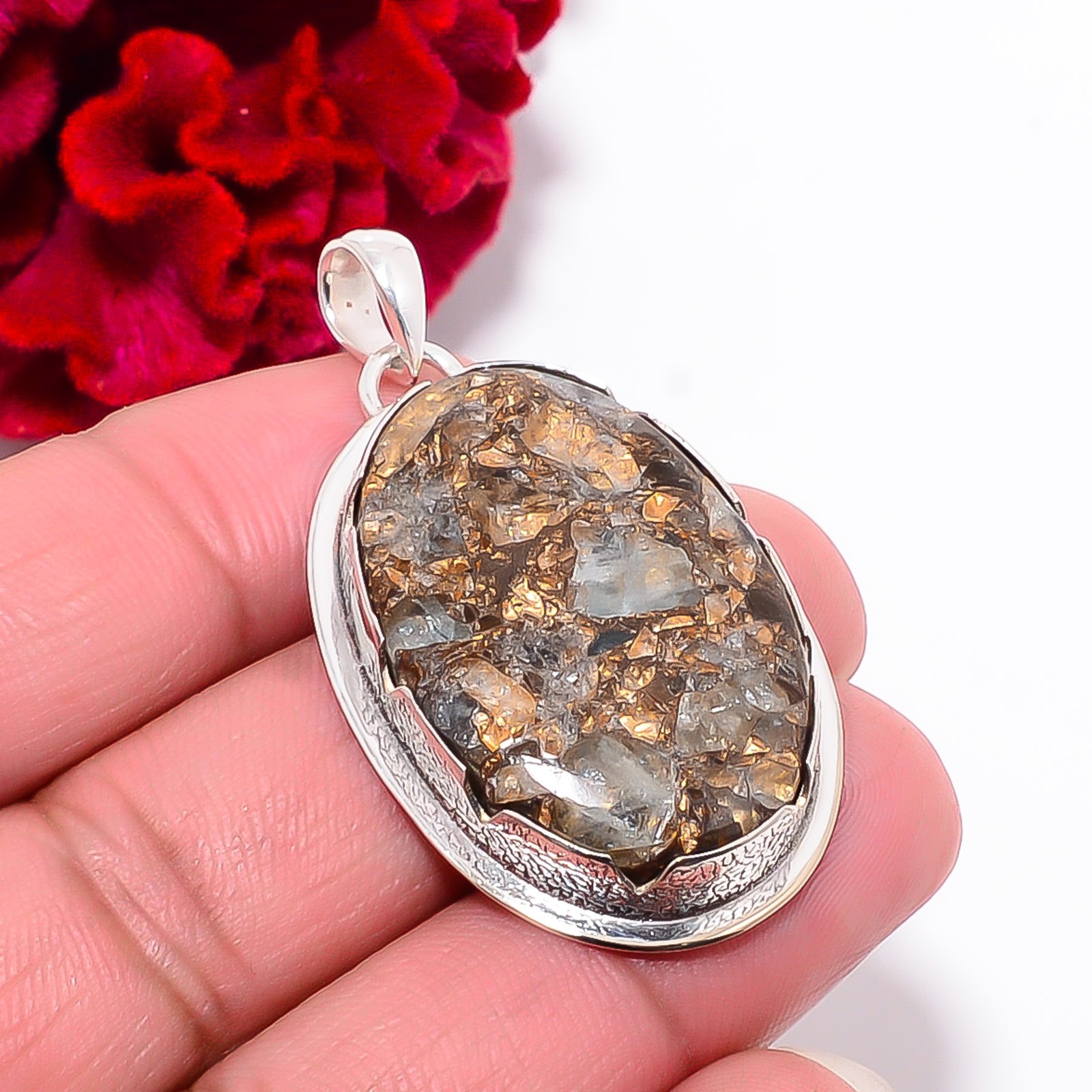 Copper Aquamarine – Brazil Gemstone 925 Sterling Silver Pendant 1.79″ P102055