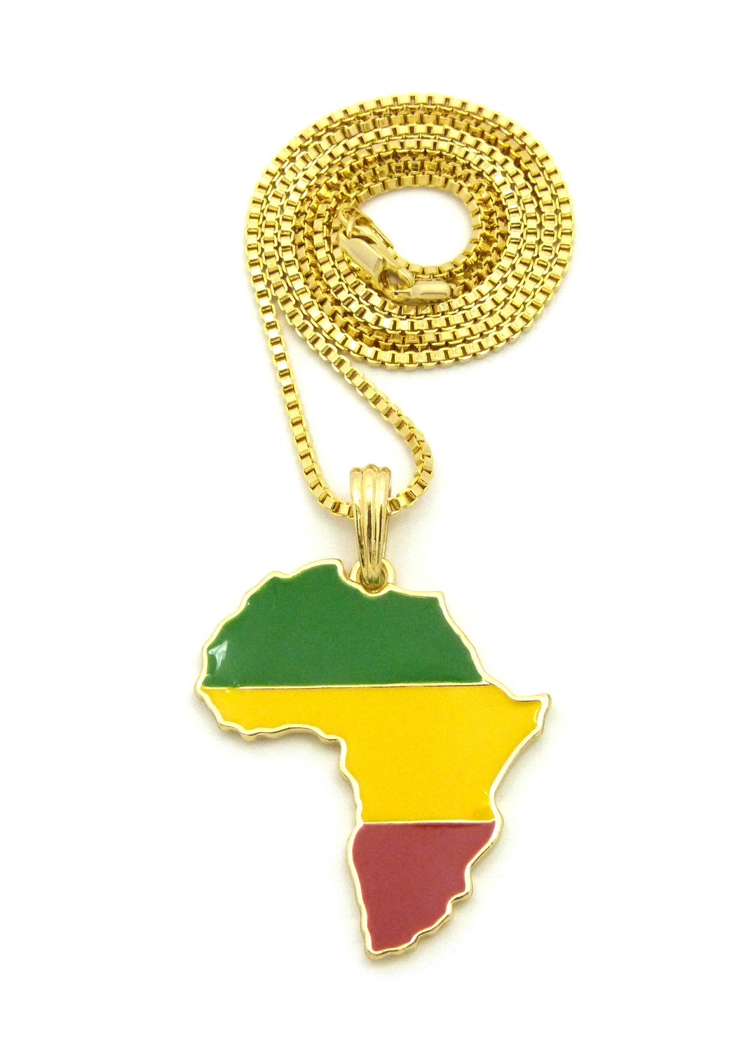 Traditional Africa Map Green,Yellow,Red Pendant 24″ Various Chain Necklace XTP64