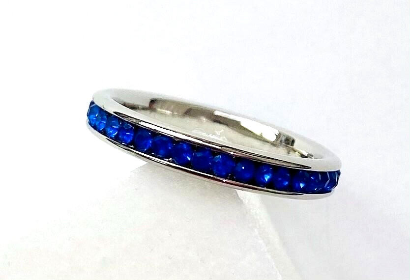QVC Steel by Design Crystal Birthstone Eternity Band Ring Sapphire September 6