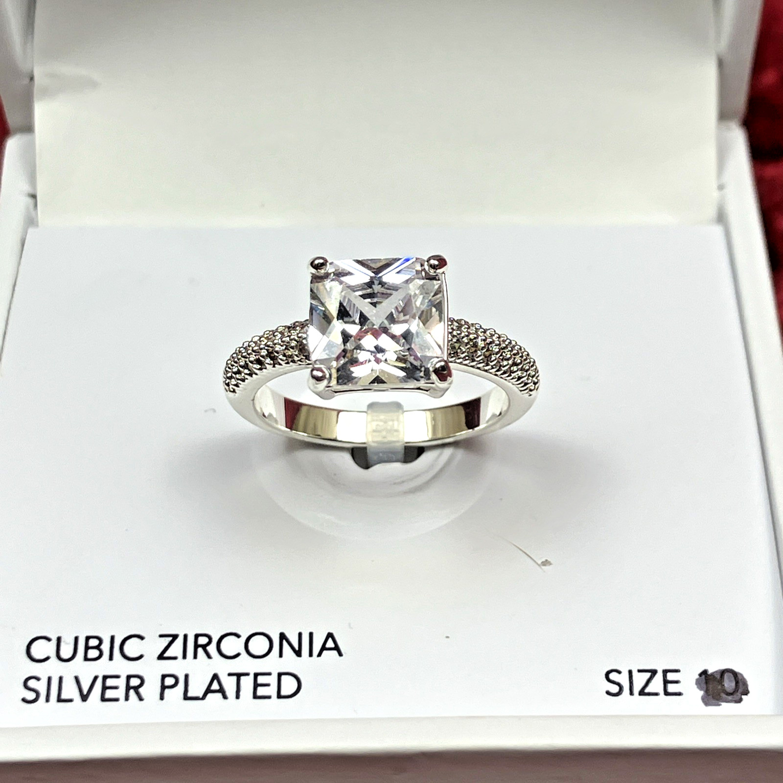 Charter Club CZ Silver Plated Split Halo Ring Sz 6 Open Box