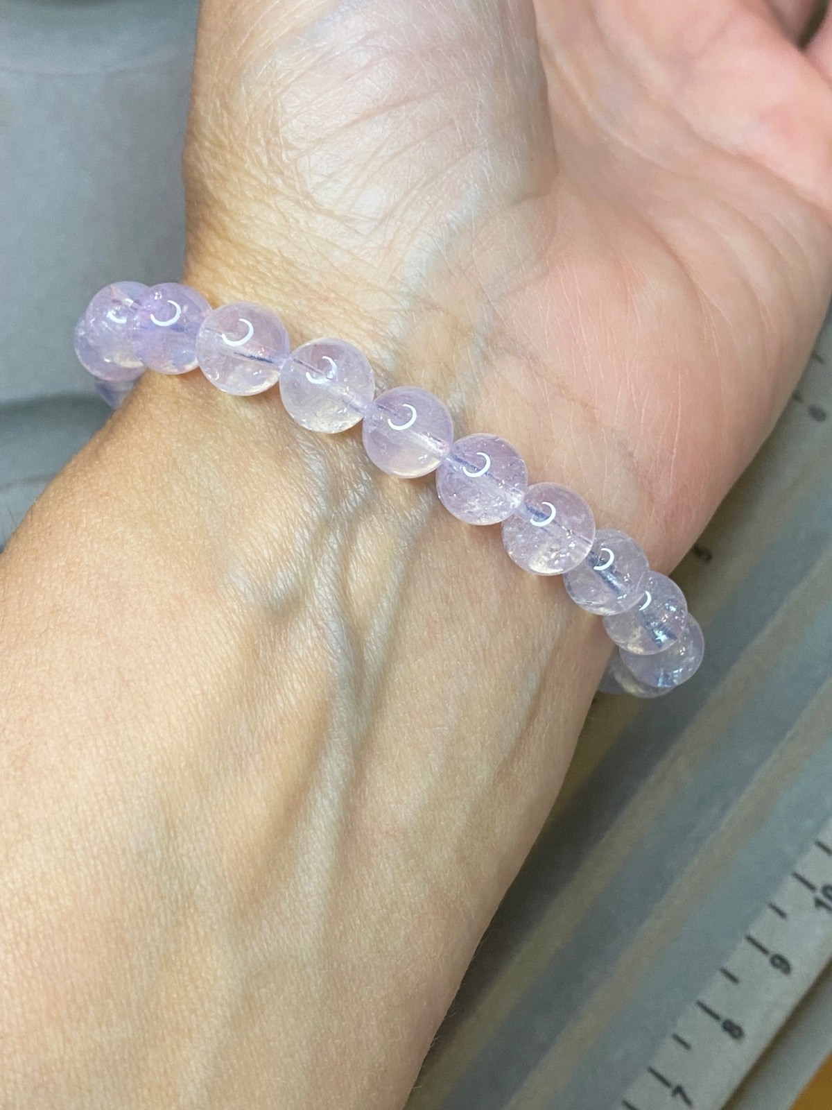 Natural Lavender Moon Quartz Beaded 8.7mm Crystal Bracelet 7 Inch Stretch Fit