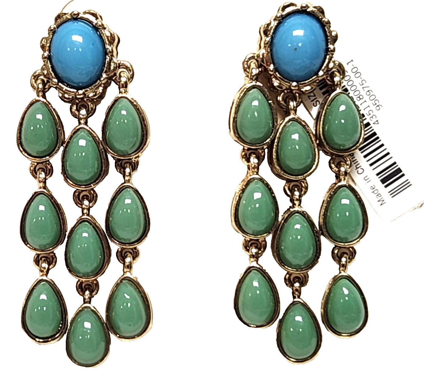 NWT Banana Republic Turquoise Blue Teal Green Tiered Chandelier Dangle Earrings