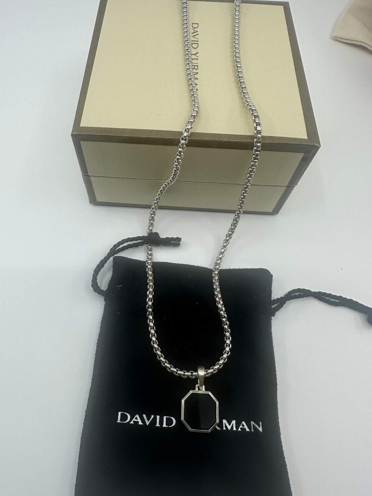 Authentic David Yurman 16mm Black Onyx Amulet Pendant Necklace Sterling Silver