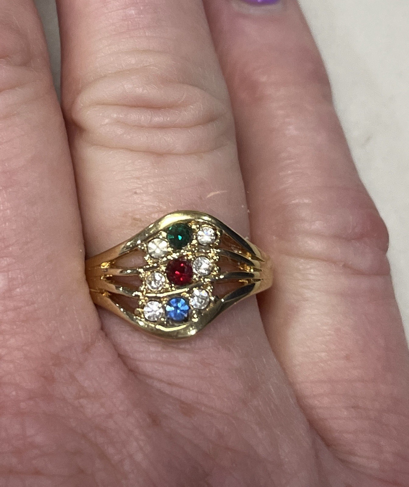 Vintage 1992 AVON Sparkling Wave RING Multi Color & Clear Rhinestones Sz 9