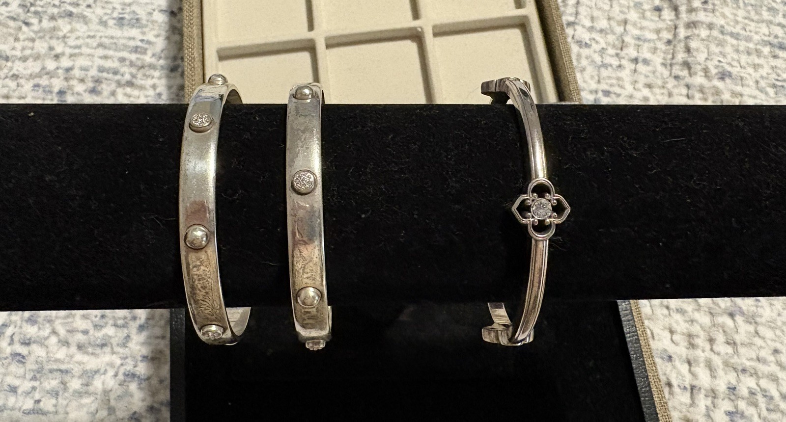 Brighton Toledo bangle&set of 2 Meridian Petite Station Silver &Crystal bangles