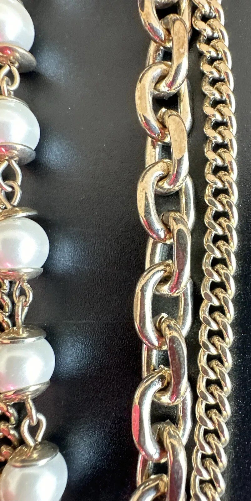 Ann Taylor Gold Plated Pearl Layered Chains Necklace Massive Long 30in. 20mm