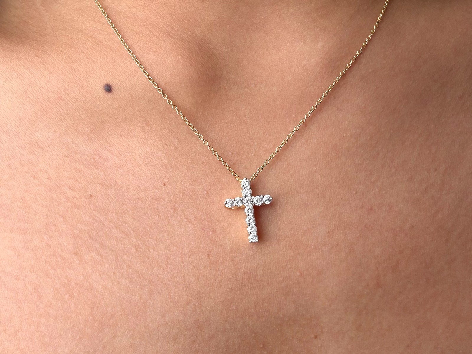 Diamond Cross Pendant in 18K Yellow Gold Necklace