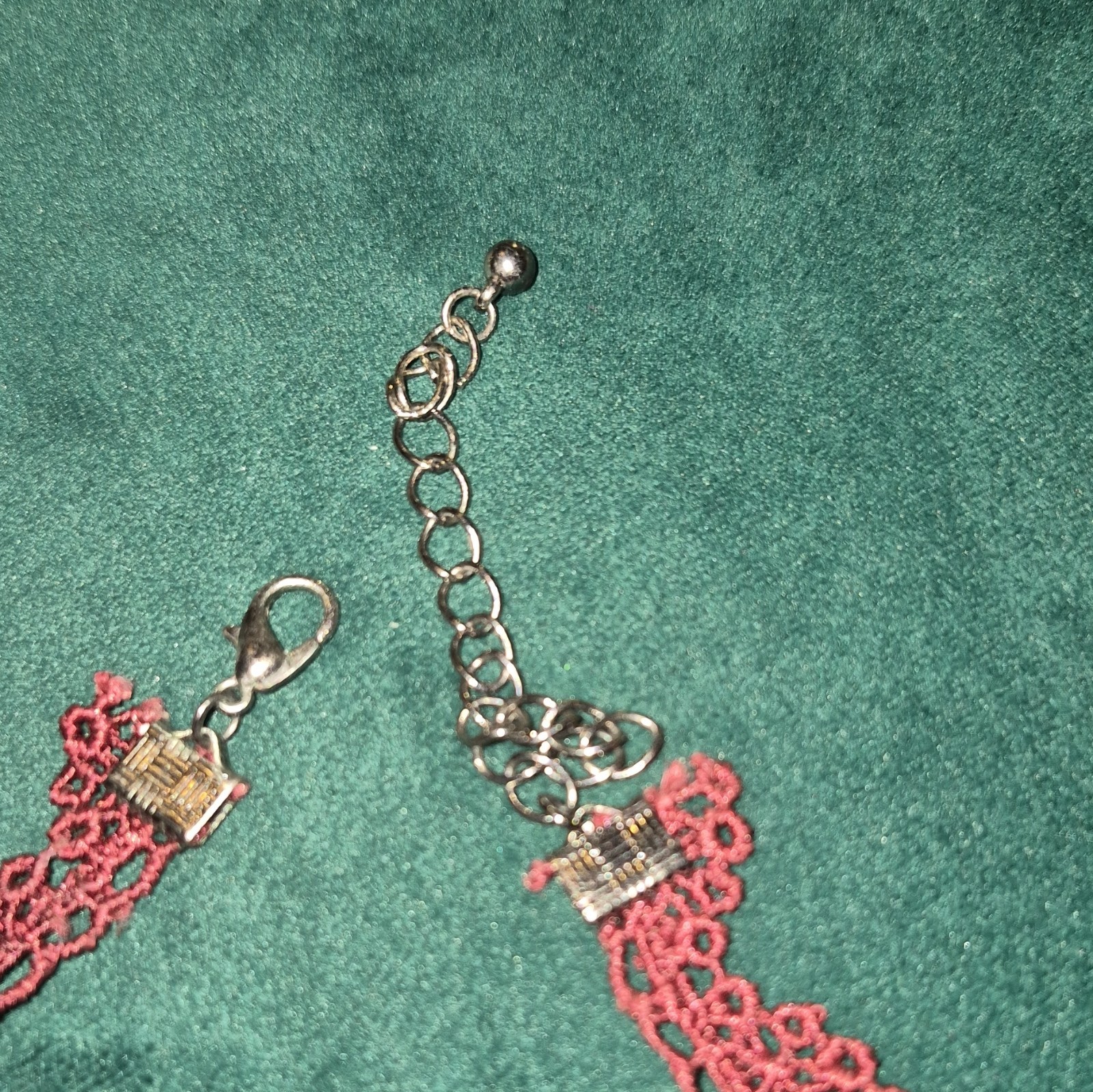 Red Lace Choker Necklace Cable Chain Lobster Clasp Adjustable