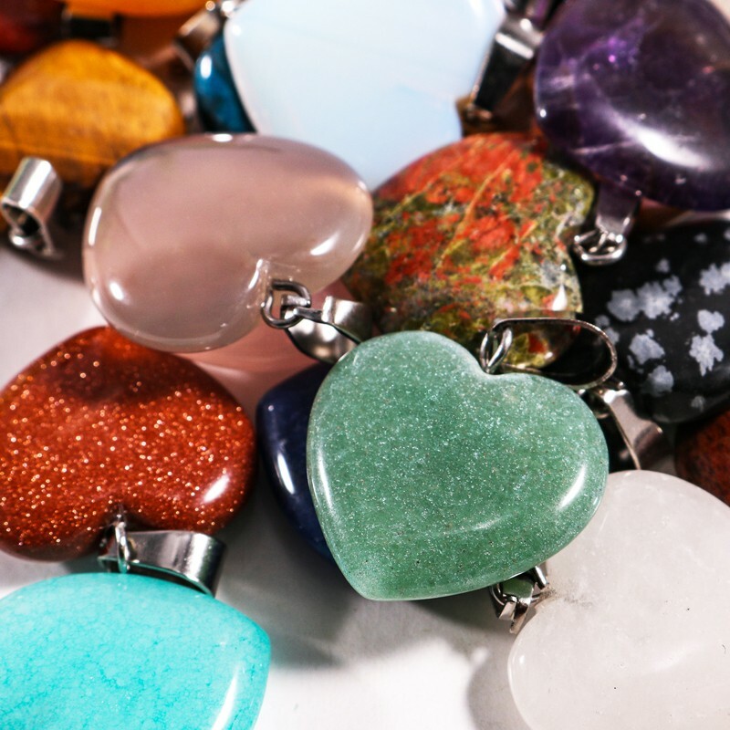 Fashion Natural heart Gemstone stone Silver P Beads Pendants 50pcs/lot Wholesale