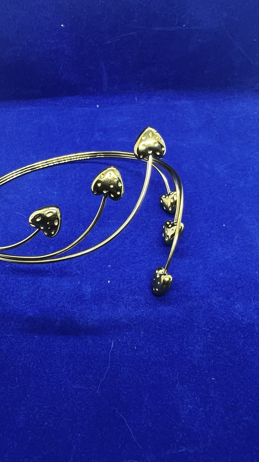 Gold Tone Heart Cuff Bracelet Adjustable Open Wrap Bangle Metal No Stone