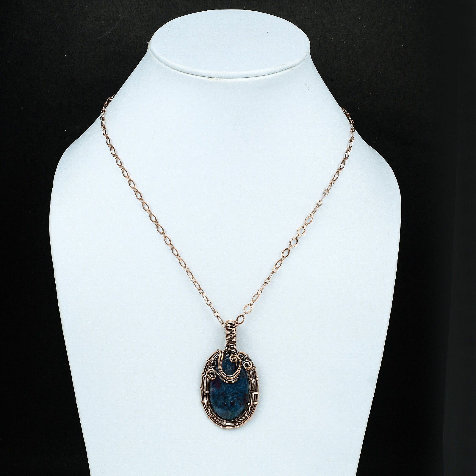 Ruby In Blue Kyanite Gemstone Wire Wrapped Pendant Copper Jewelry For Girls 2.4″