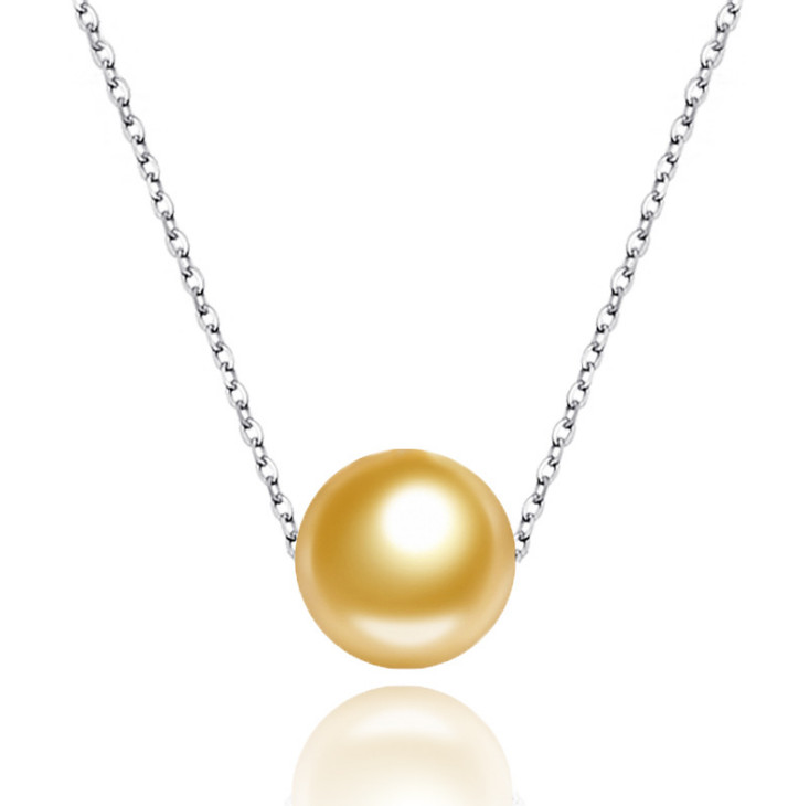 925 Sterling Silver Floating 10mm Natural Shell Pearl Pendant Necklace 18″ PE33
