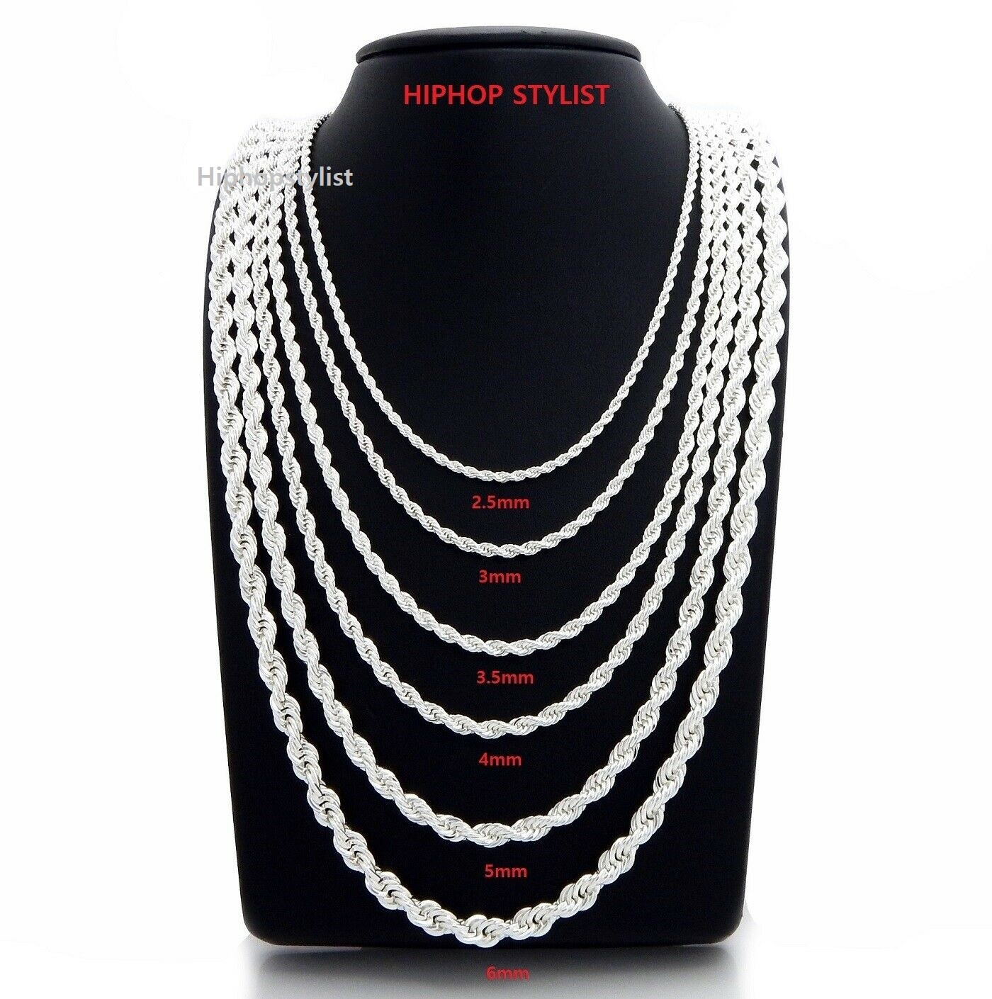 Mens Rope Chain Necklace Bracelet 2.5mm to 6mm 925 Silver Plated 18, 20, 24, 30″