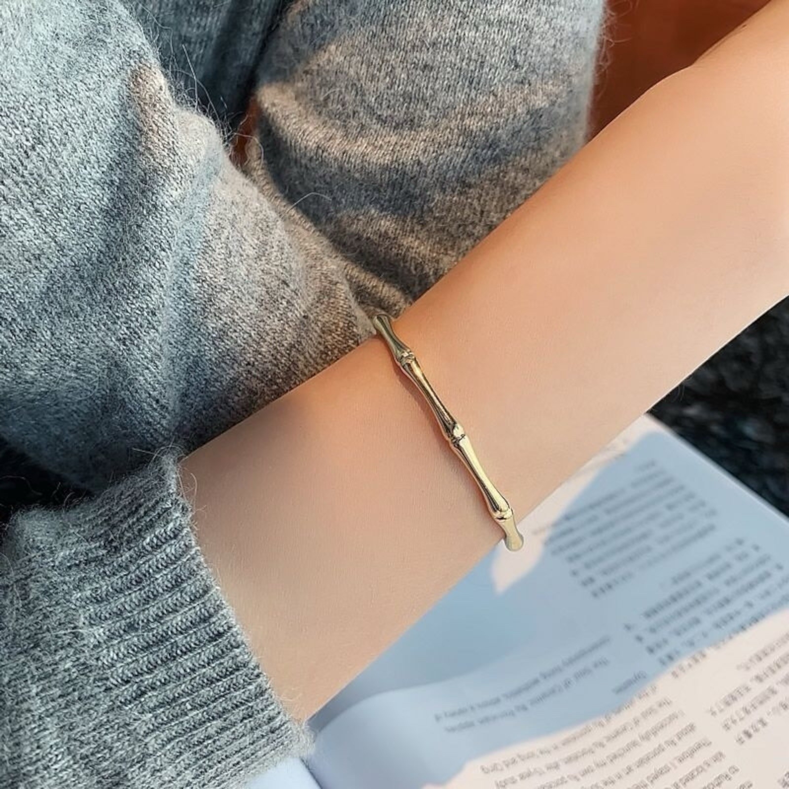 Silver Plated Bamboo Cuff Adjustable Bangle Fashion Bracelet A 77