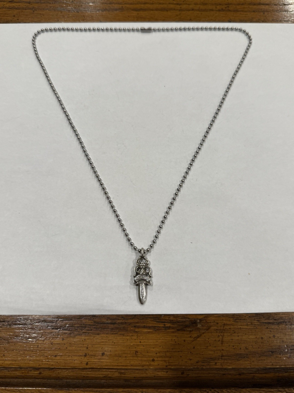 Chrome Hearts Dagger Pendant Silver Ball Chain Necklace Sterling .925 #5 CH
