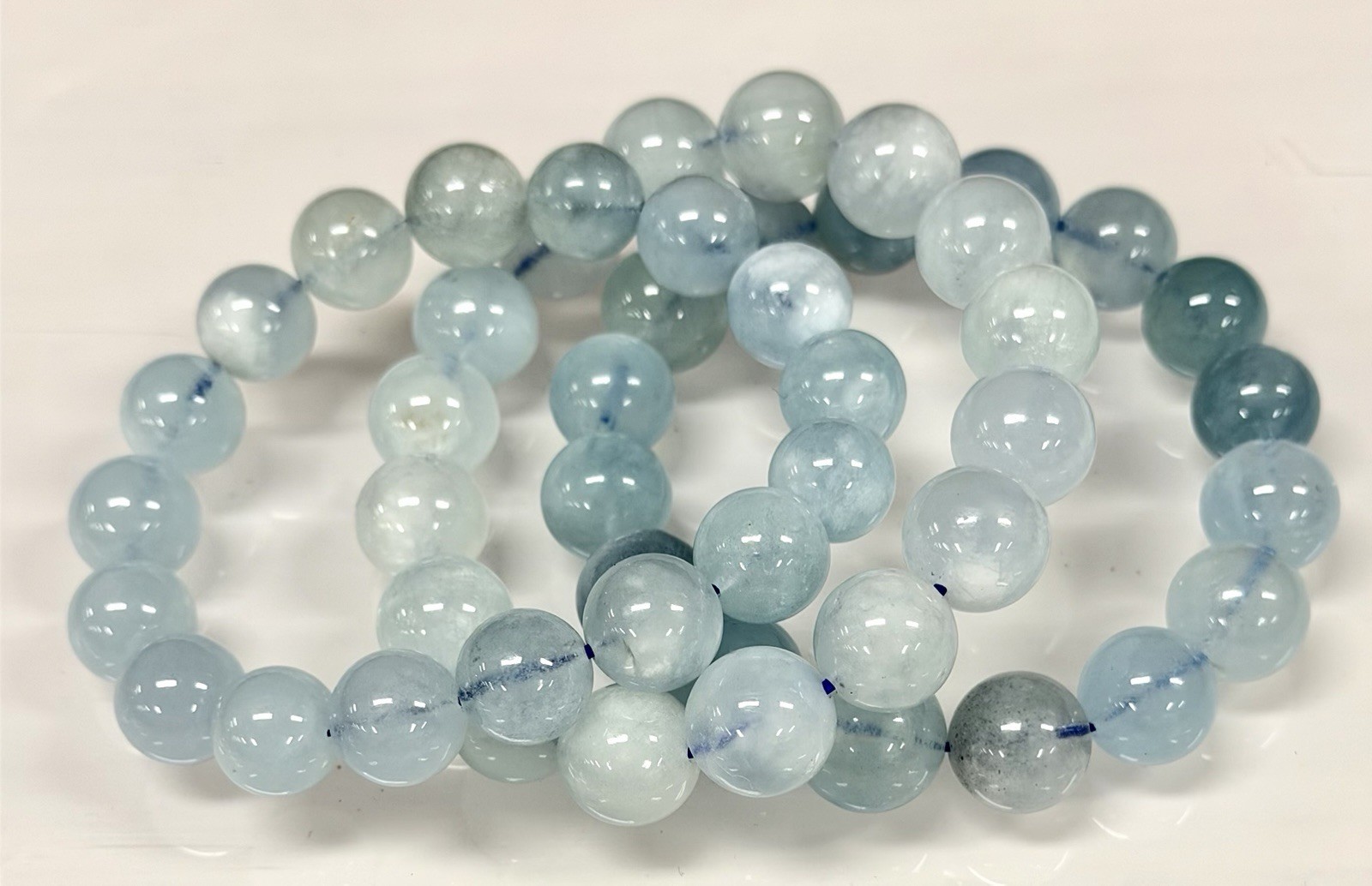 Wholesale 3 Pcs Natural Aquamarine 13-14mm ~8” Crystal Healing Stretch Bracelet