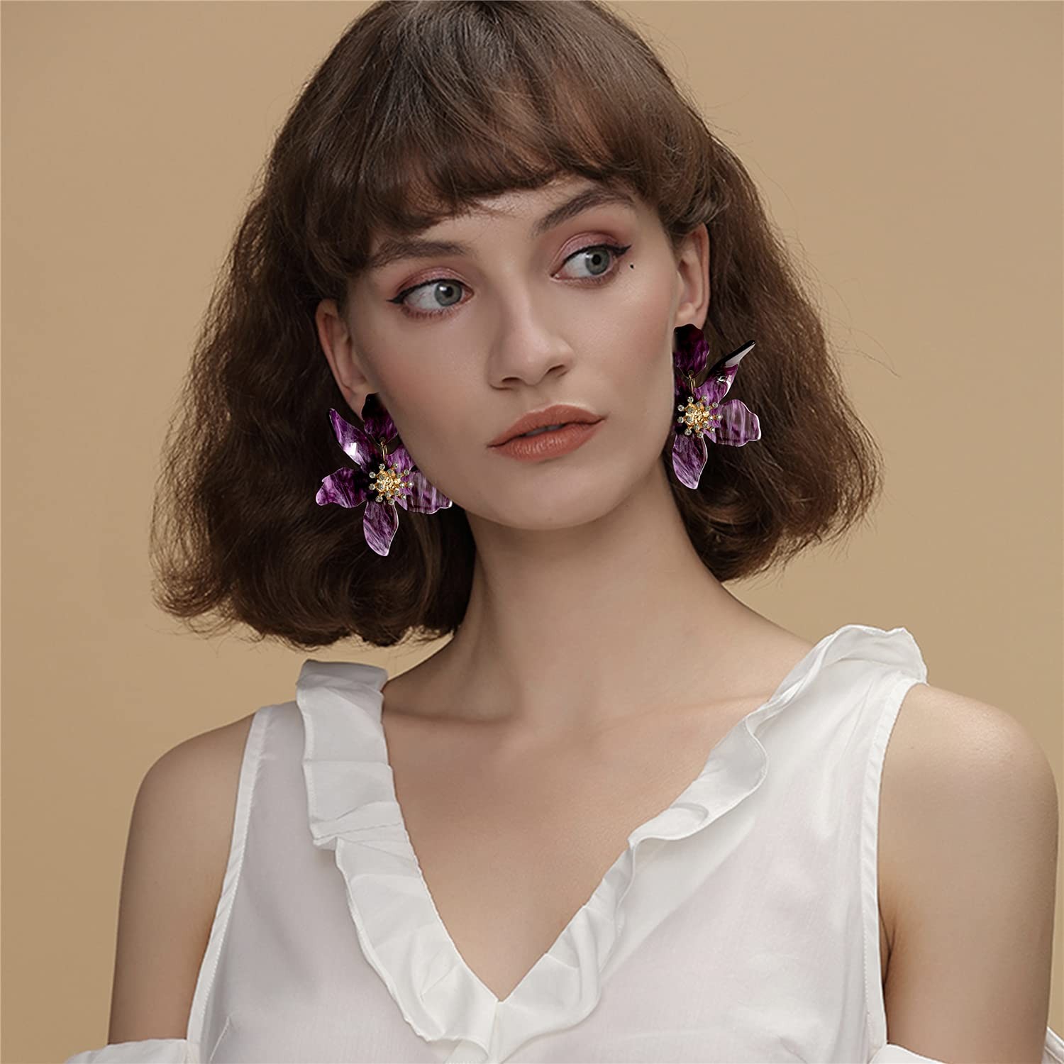 ANDPAI Unique Bohemian Oversized Acrylic Resin Flower 2.4 inches, Purple