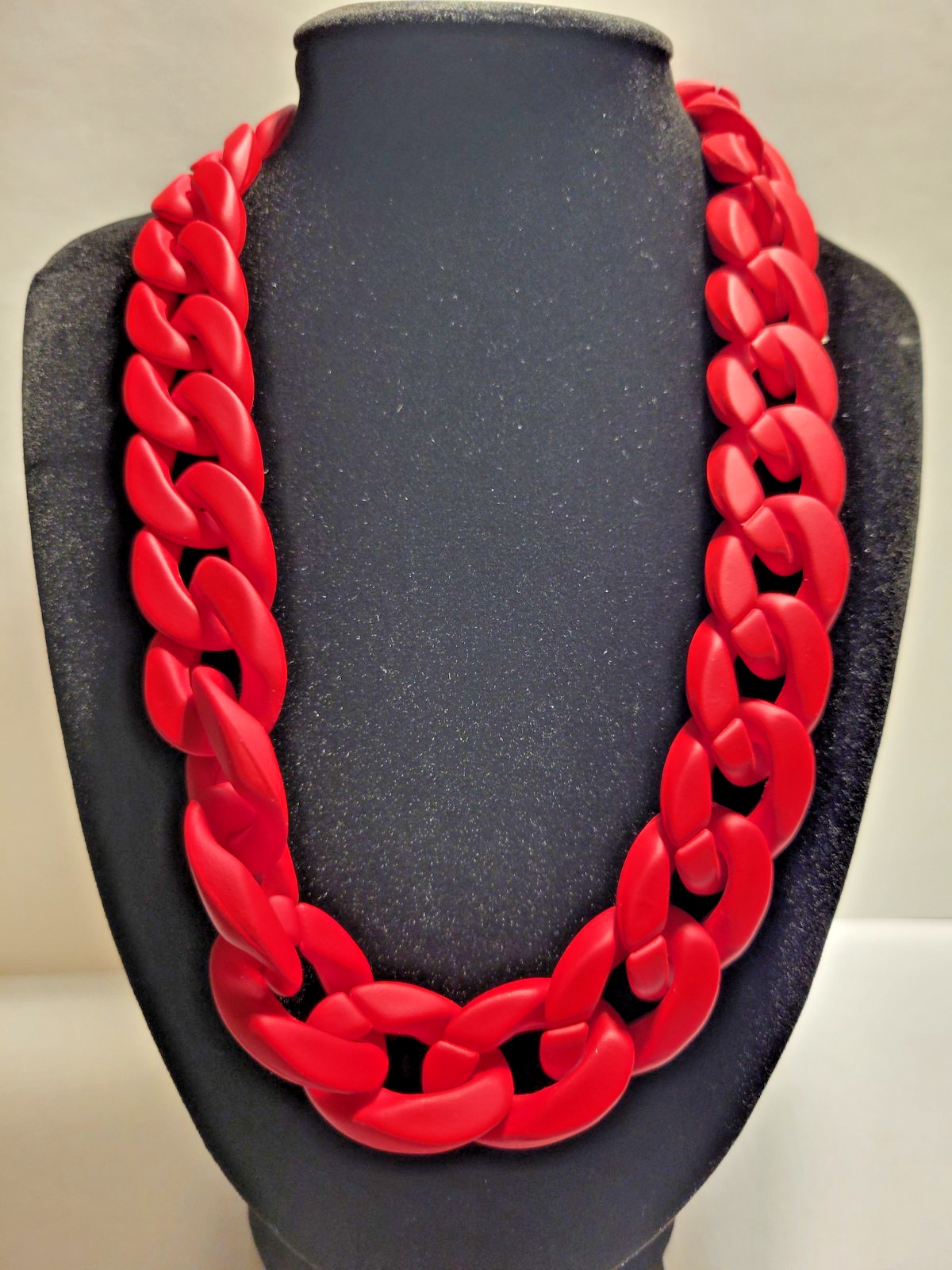 Chunky Red Chain Necklace Statement Link Acrylic Plastic Bold Fashion Jewelry
