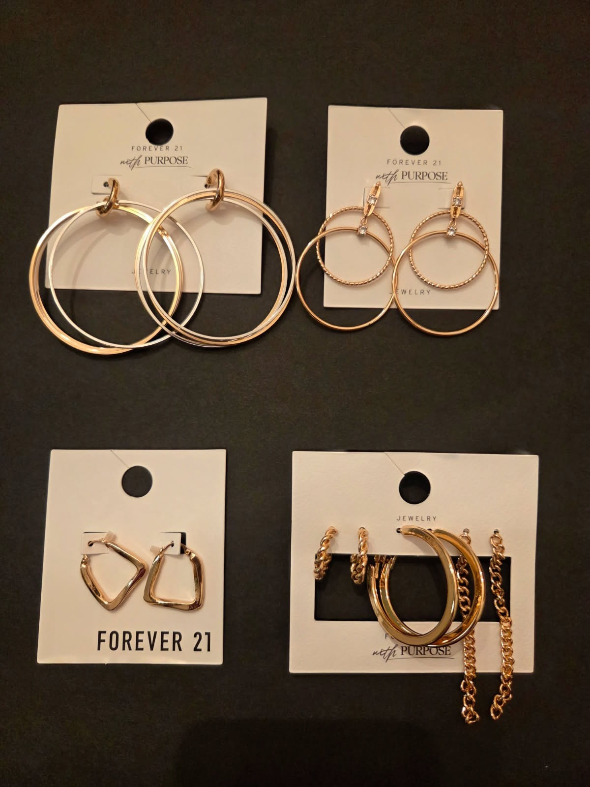 Forever 21 Earrings Lot of 4 sets / 6 pairs Gold Colored NEW