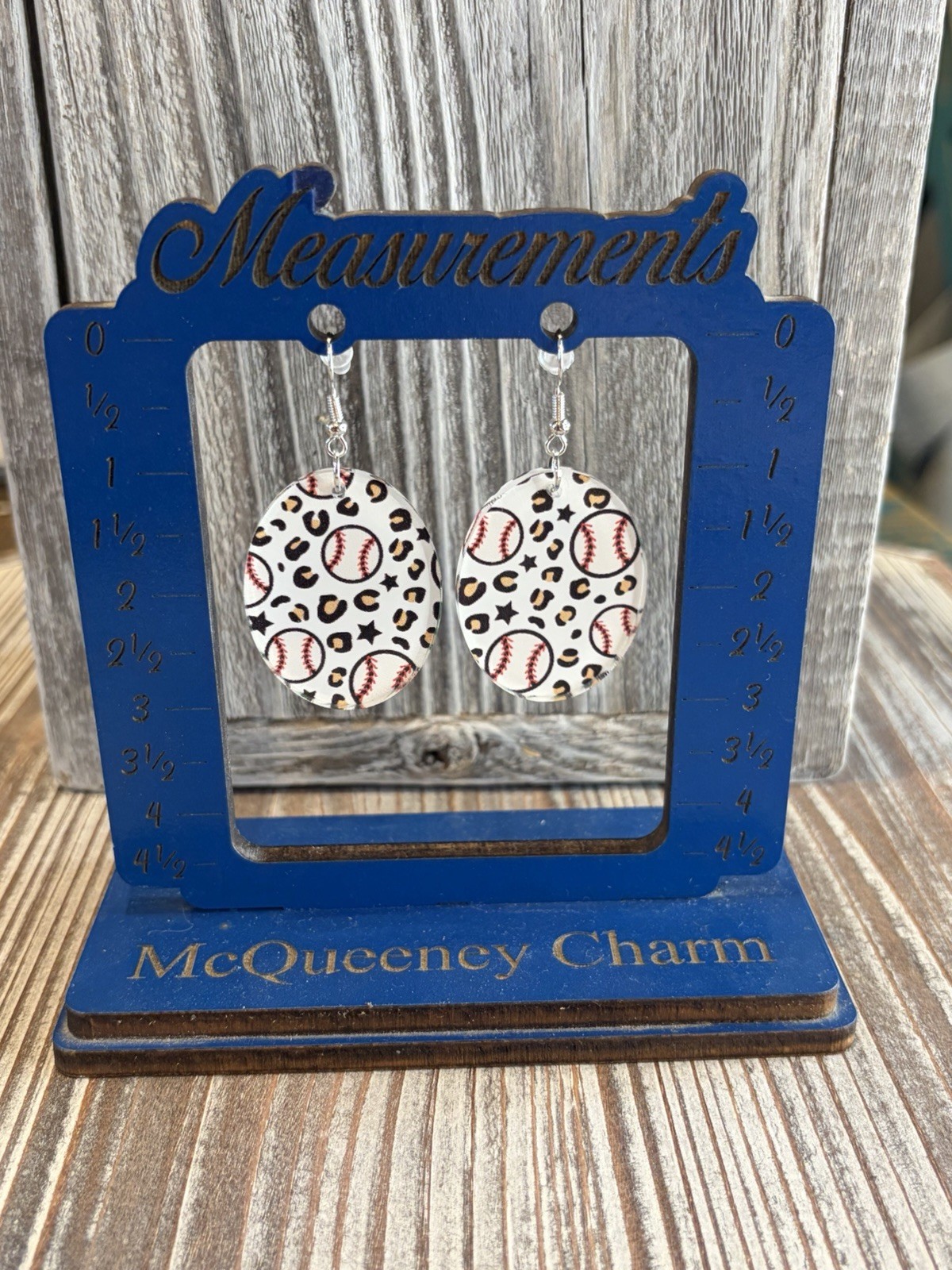 Handmade Baseball And Leopard Print Acrylic Earrings