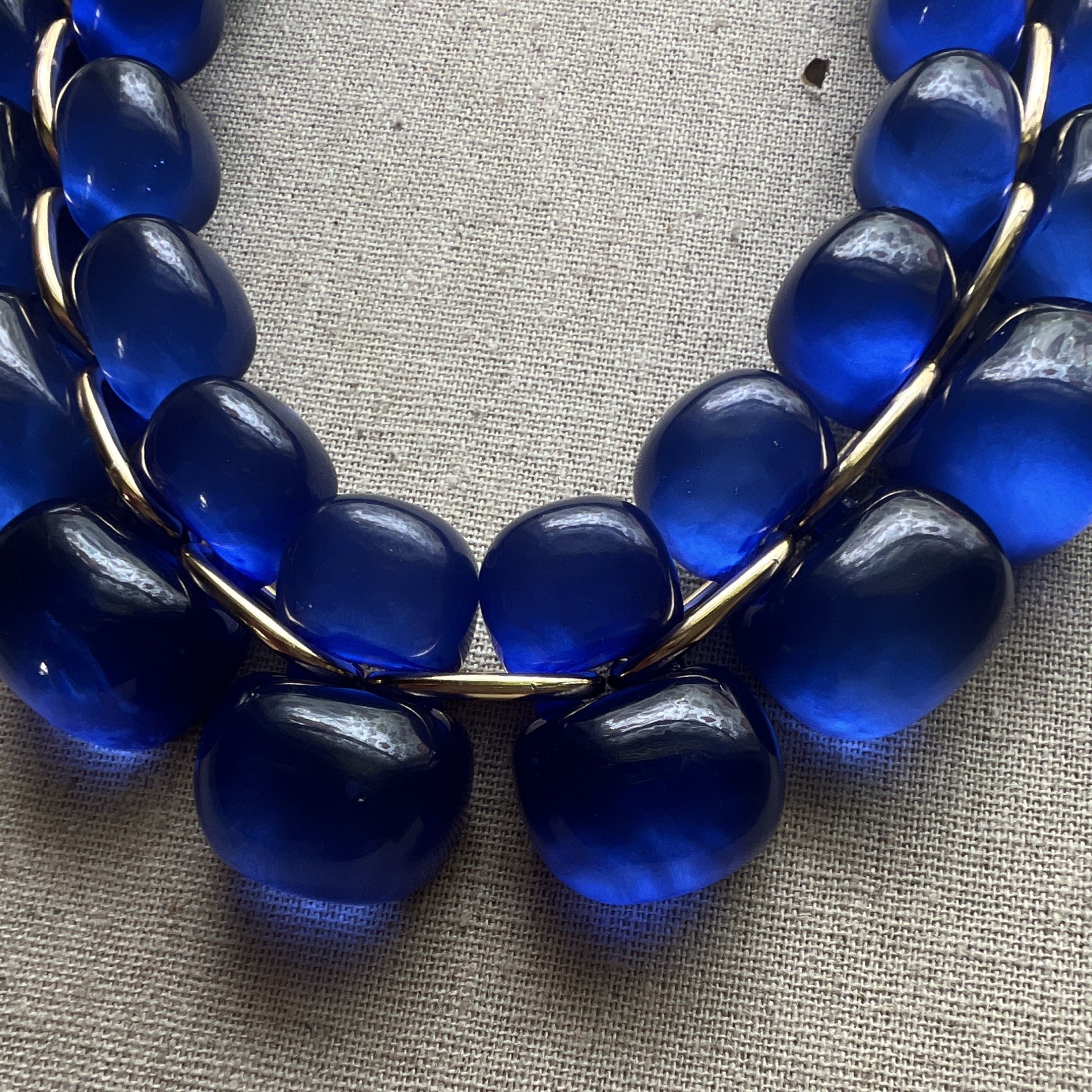 Vintage Royal Blue Acrylic Lucite Gold Tone Statement Necklace