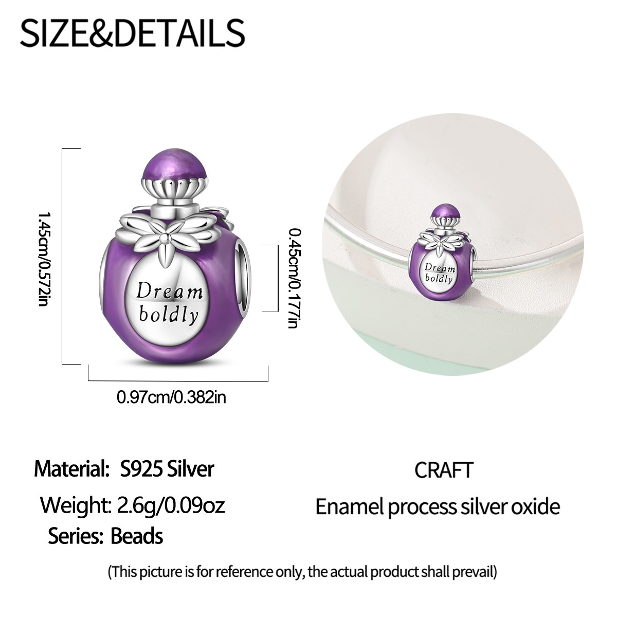KUNSIR Sterling Silver Perfume Bottle&Weather Charms Pendant for Bracelet Making