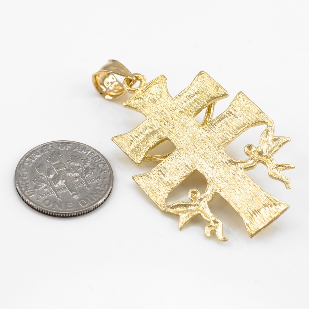 Gold Caravaca Crucifix Double Cross with Angels Crucifix Pendant