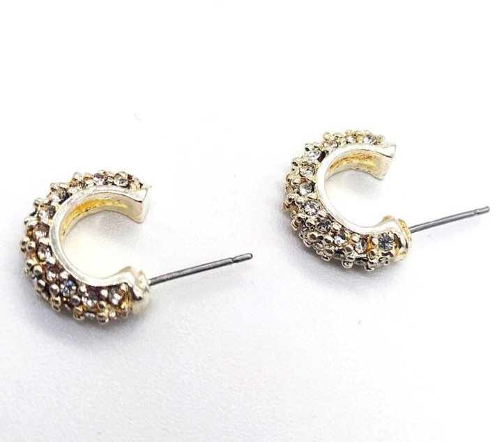 Palladium Plated Made with Swarovski Crystals 3/4″ Mini Hoop Earrings