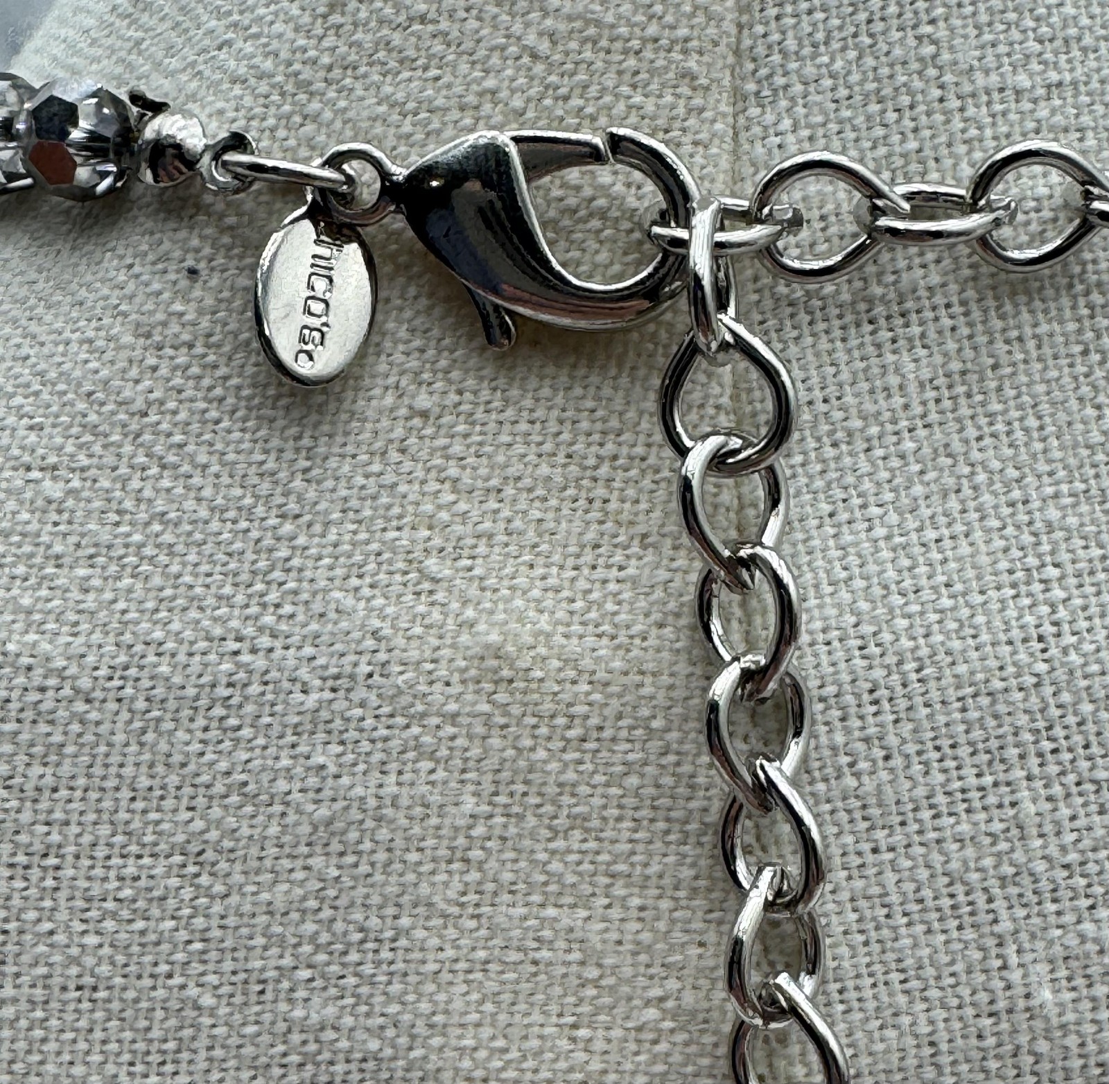Chico’s Silver Tone Beaded Statement Necklace Gray Crystal Ball 35in Womens